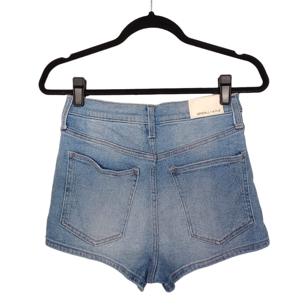 KENDALL+KYLIE The Drifter High Rise Distressed Light Blue Wash Denim Shorts